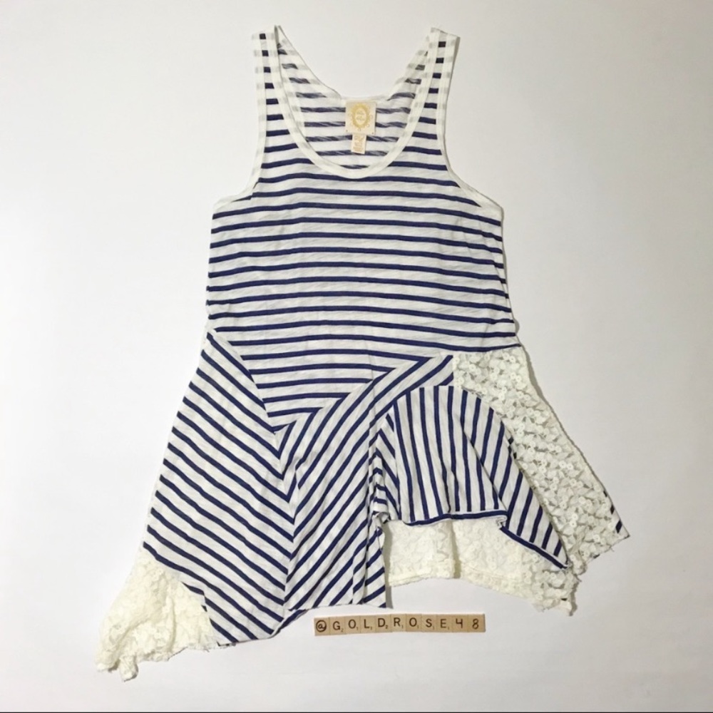 Anthropologie Ric Rac striped Eliza lace tunic top